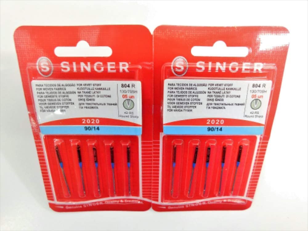 ID: 2020-90/14 (P). 10 New Sewing Machine Needles, Size 90/14 (Med. Weight), 2 Packs of 5 Needles, Compatible with, not Manufactured by Singer. Will fit Featherweights 221/222, plus many others below: