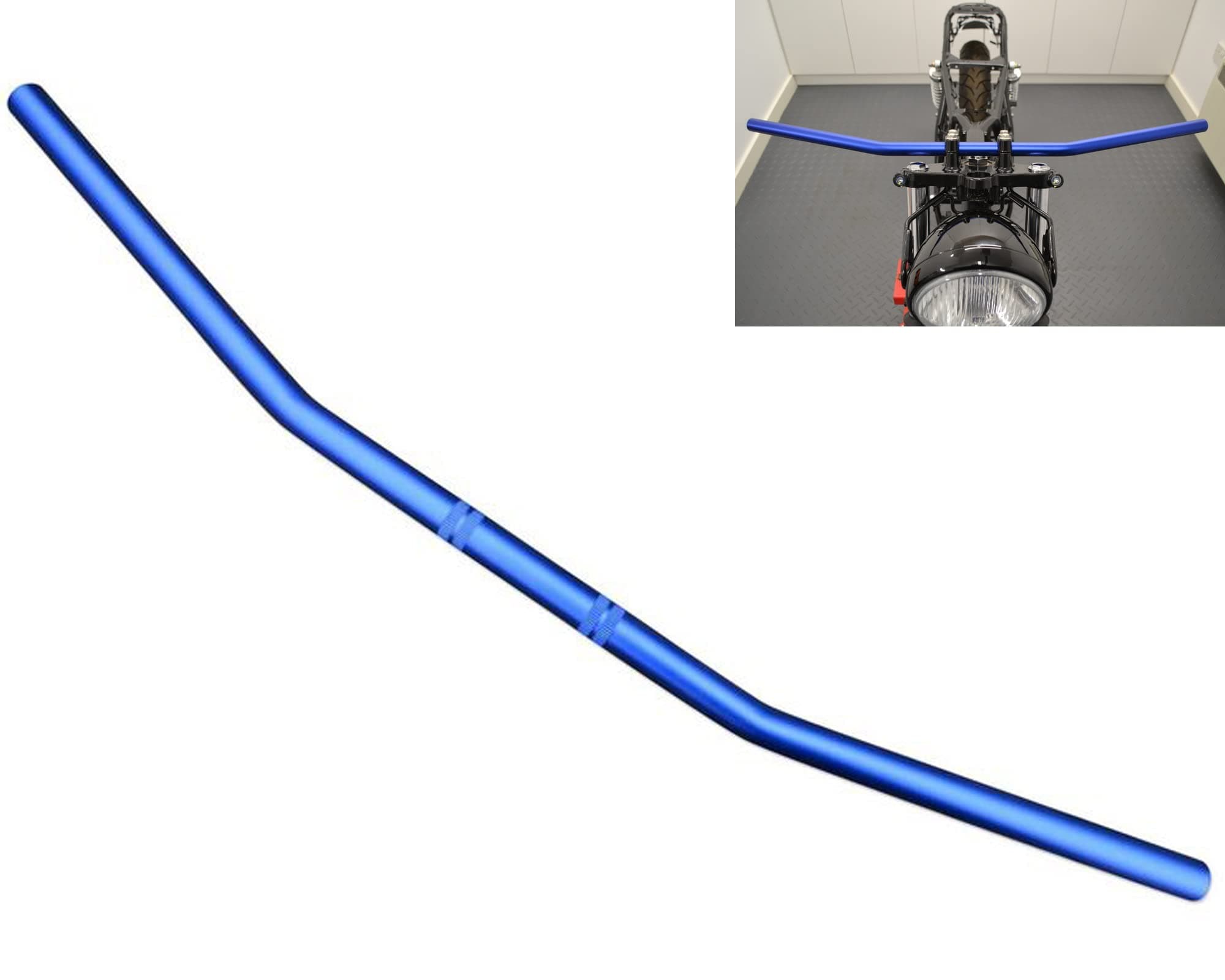 オートバイ 7/8インチ ハンドルバー スチール ドラッグバー ブルー ボバー クルーザー ストリートファイター