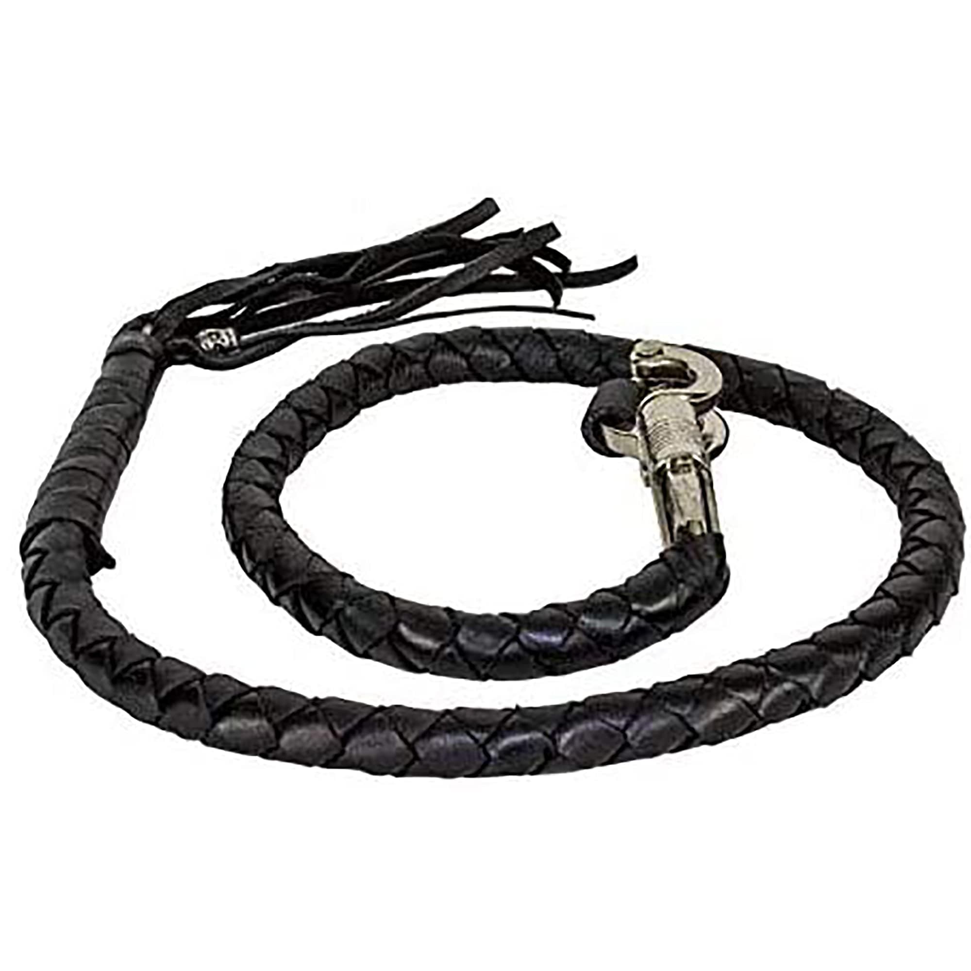 Dream Apparel 42" Leather Motorcycle Get Back Whip for Handlebar Fringed Biker Whip, Black