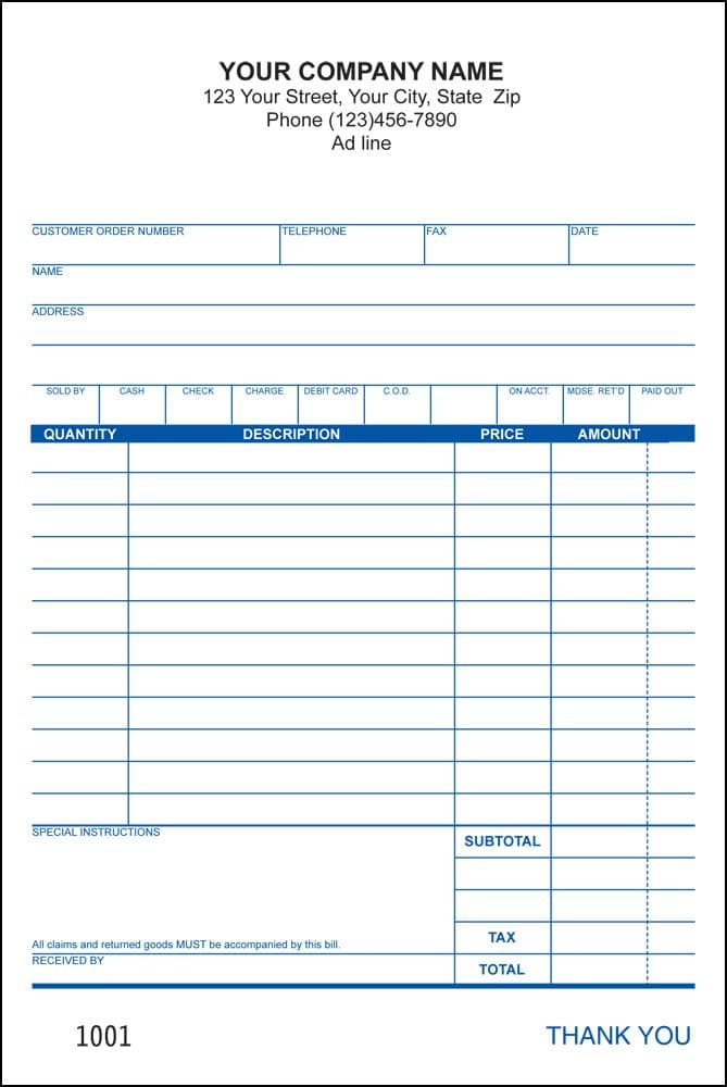 Sales Slip Invoice, 2 Copy (Duplicate), 5.5” x 8.5” - Personalized (2000 Forms)
