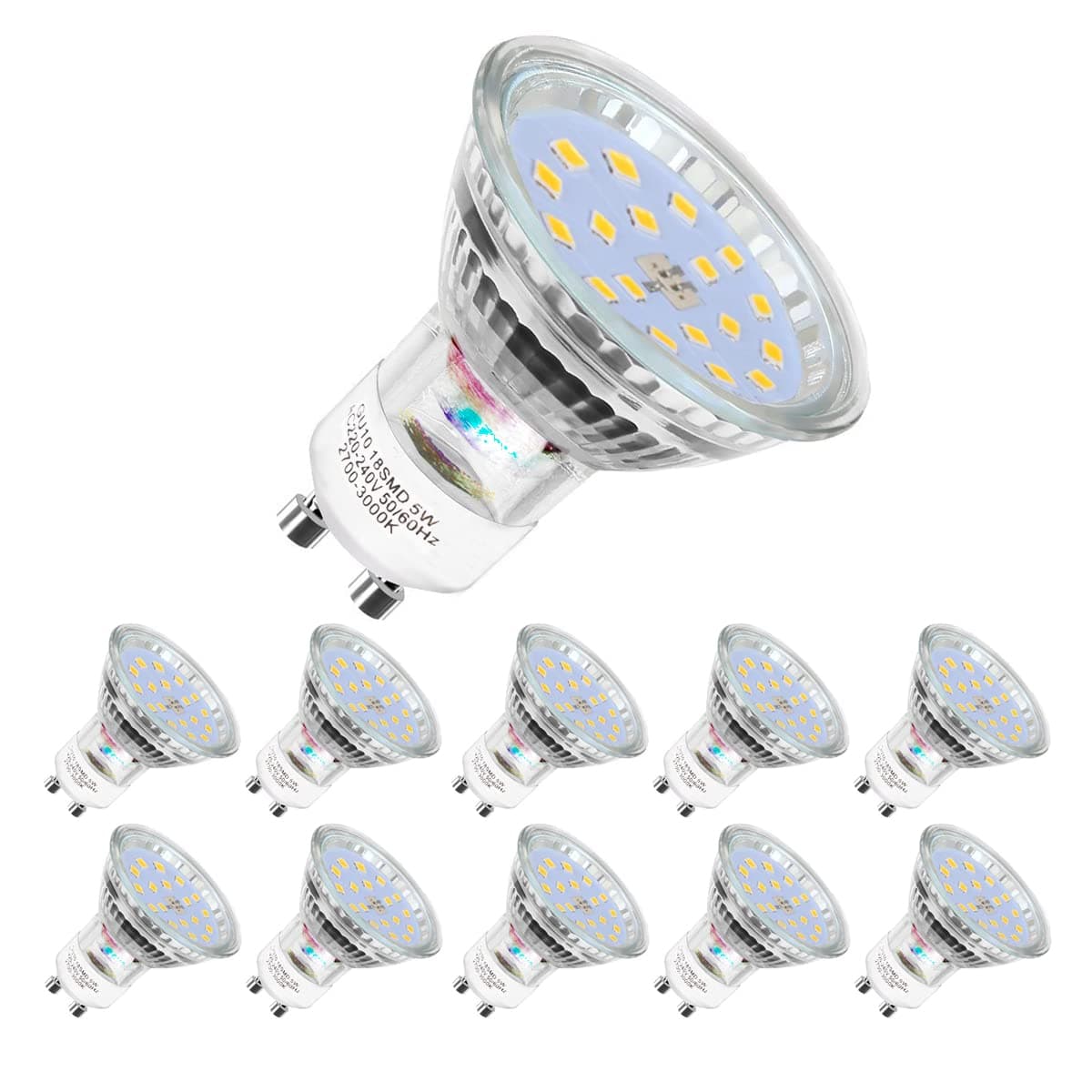 GU10 LED Light Bulbs,MR16 5W(Replacement for 50W Halogen Spot), 600lm, Warm White, 2700K, 120° Beam Angle, Recessed Lighting, Track Lighting(10Pack Spot Light+2700K)