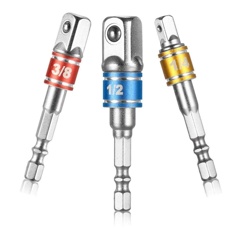 Yuegu 3Pcs 1/4" 3/8" 1/2" Hex Shank Bit Square Nut Driver Set Power Drill Cordless Impact Sockets Bit Set Adapter, Socket Wrench Set Ratchet Extension,Power Hand Tools, Drill Bits Set,Impact Driver Bit Set