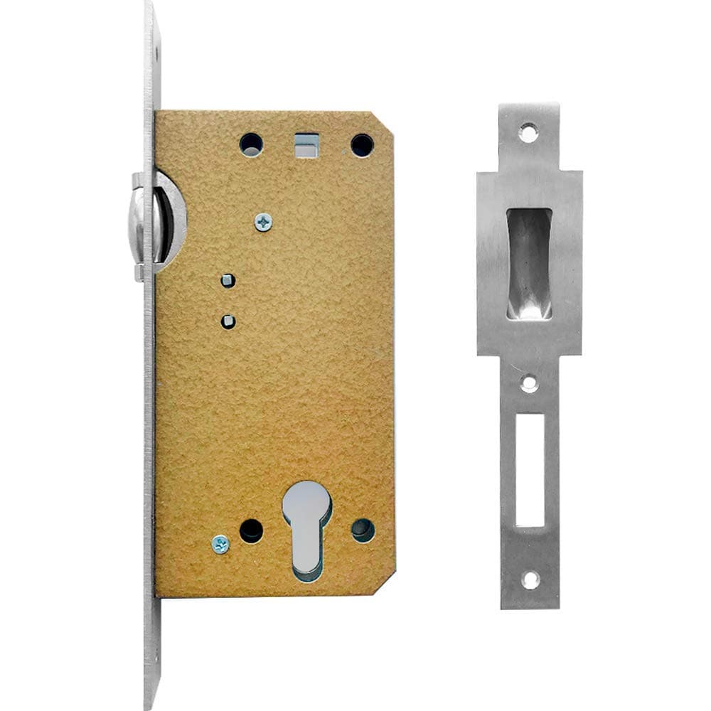 Swing Door Lock CES 4530, Made in Germany, 55mm Backset Edged Forend, Stainless Steel Finish, w/striking plate