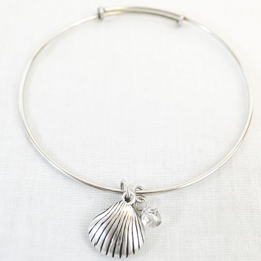 Antique Silver Seashell Charm Slide Bracelet