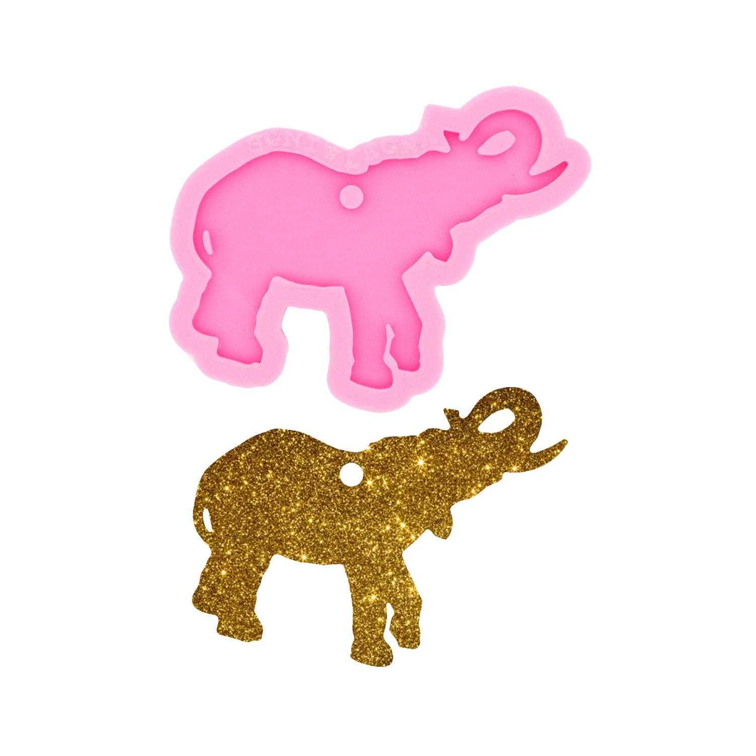 Shiny Glossy Elephant Shape Keychain Silicone Mold with Hole Candy Crystal Mold Necklace Epoxy Jewellery Silicone Mold Resin Crafting Molds for Luggage Tag Pendant