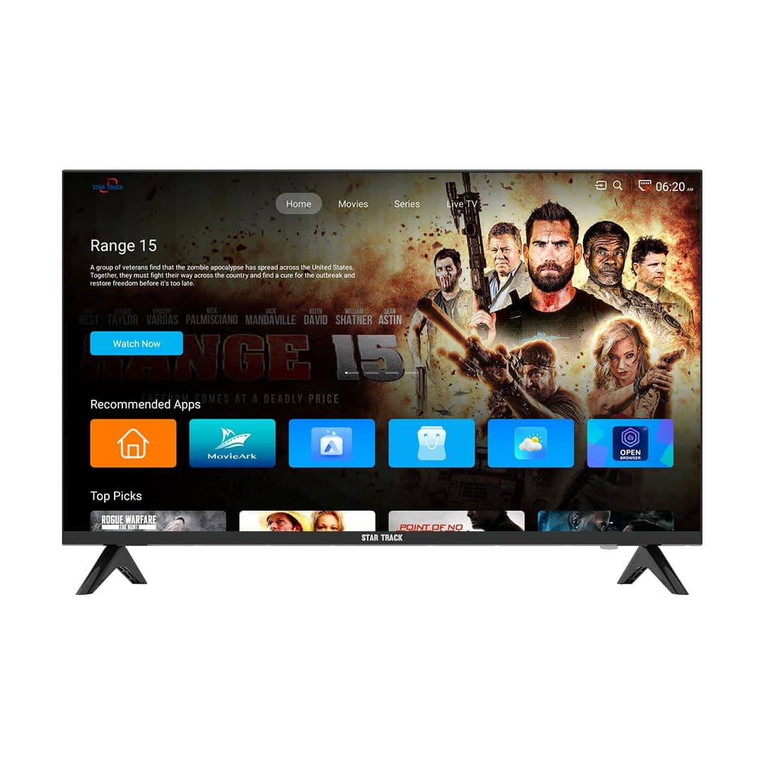 STAR TRACK LED Smart TV, HD, 43 Inch, Android 14.0, T2S2, A+ Screen, WiFi, MIRACAST, Netflix, YouTube, Prime Video, HDMI, USB Comes with Edgeless frame(43)