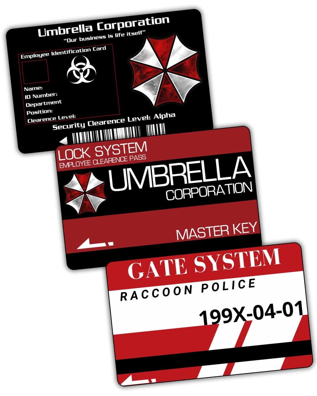 Miami Graphic Solutions Resident Evil Key Card's Pack Card Keys Collection Set of 3 Pcs PVC RPD Umbrella Corporation Cosplay Costume Accessories RE collectors