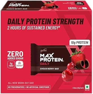 Daily Choco Berry Protein Bars with 10g Protein, 5g Fiber & 21 Vit. & Minerals | 0 Added Sugar, No Cholesterol & Trans Fat For Upto 2h of Energy, Healthy Snack, 50g (Pack of 6)