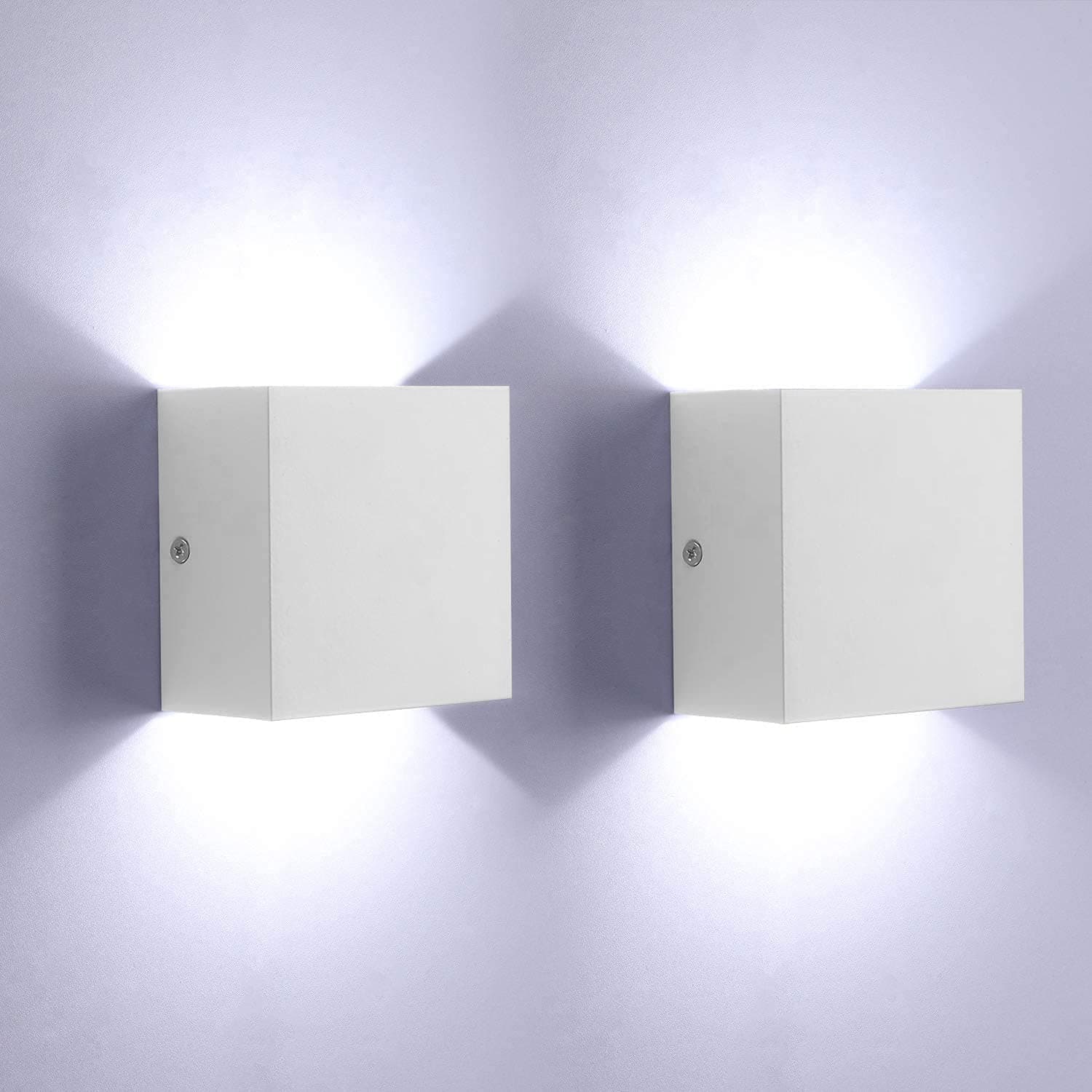 Glighone 2Pcs LED Wall Lights Indoor Up Down Wall Lamp Wall Wash Light Modern Wall Sconce White 6W Aluminum Lighting for Living Room, Bedroom, Hallway, Corridor, Stairs, Cool White[Energy Class A++]