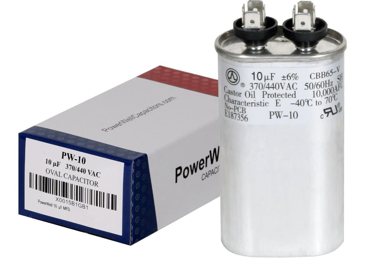10 uf MFD 370 or 440 VAC Oval Run Capacitor PW-10 for Fan Motor Blower Condenser in Air Handler Straight Cool or Heat Pump Air Conditioner - Guaranteed to Last 5 Years