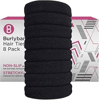 Burlybands Large Hair Ties for Thick, Heavy or Curly Hair - Non-Slip, Non-Damage, Seamless Women's Ponytail Scrunchies - Black, 8 Pcs