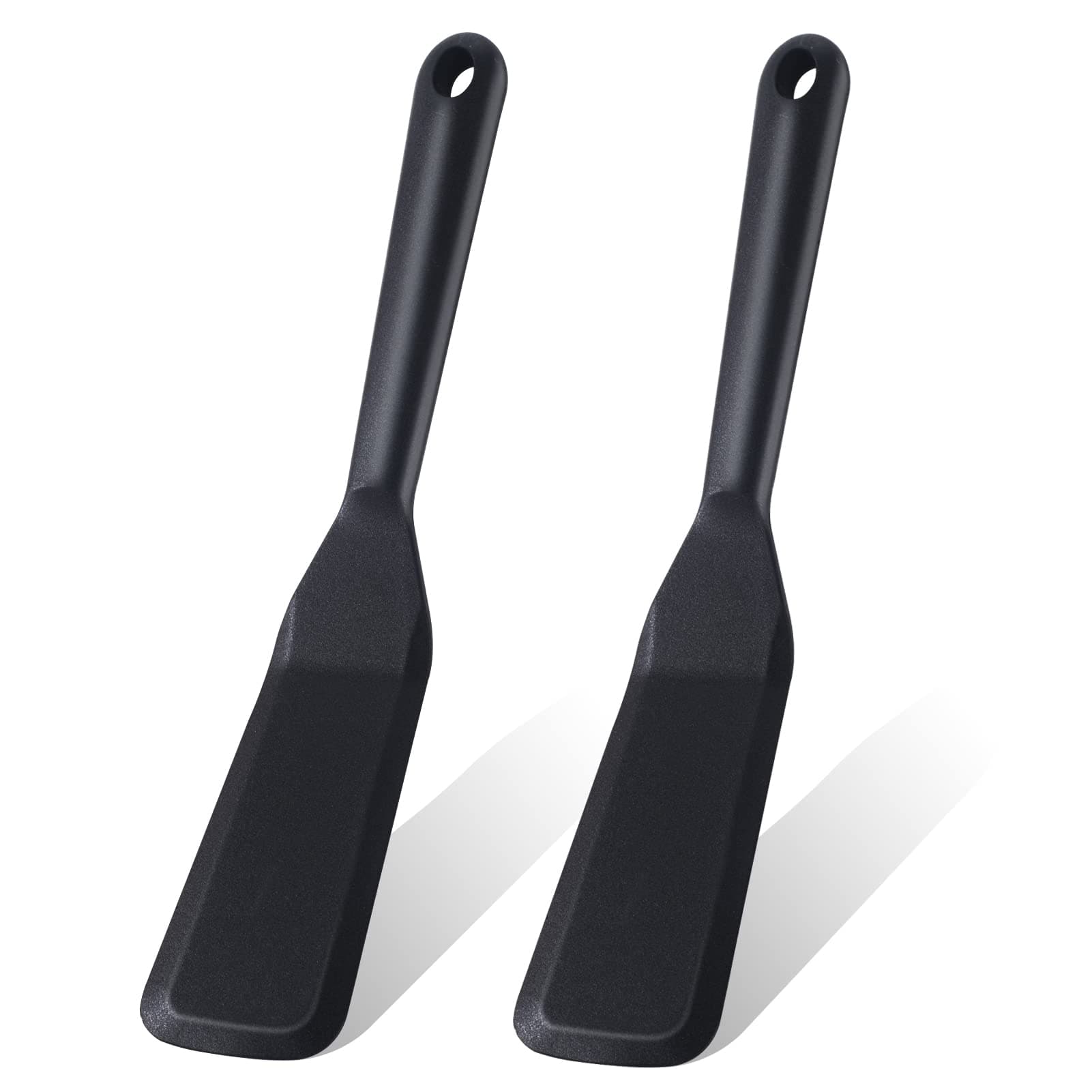 2 Pack Silicone Thin Spatula,Omelet Spatula Turner,Heat Resistant Cooking Spatula, Long Crepe Spatulas for Nonstick Cookware,Pancake Spatula for Cooking Egg Cake Pizza Steak Omelet Crepes (Black)