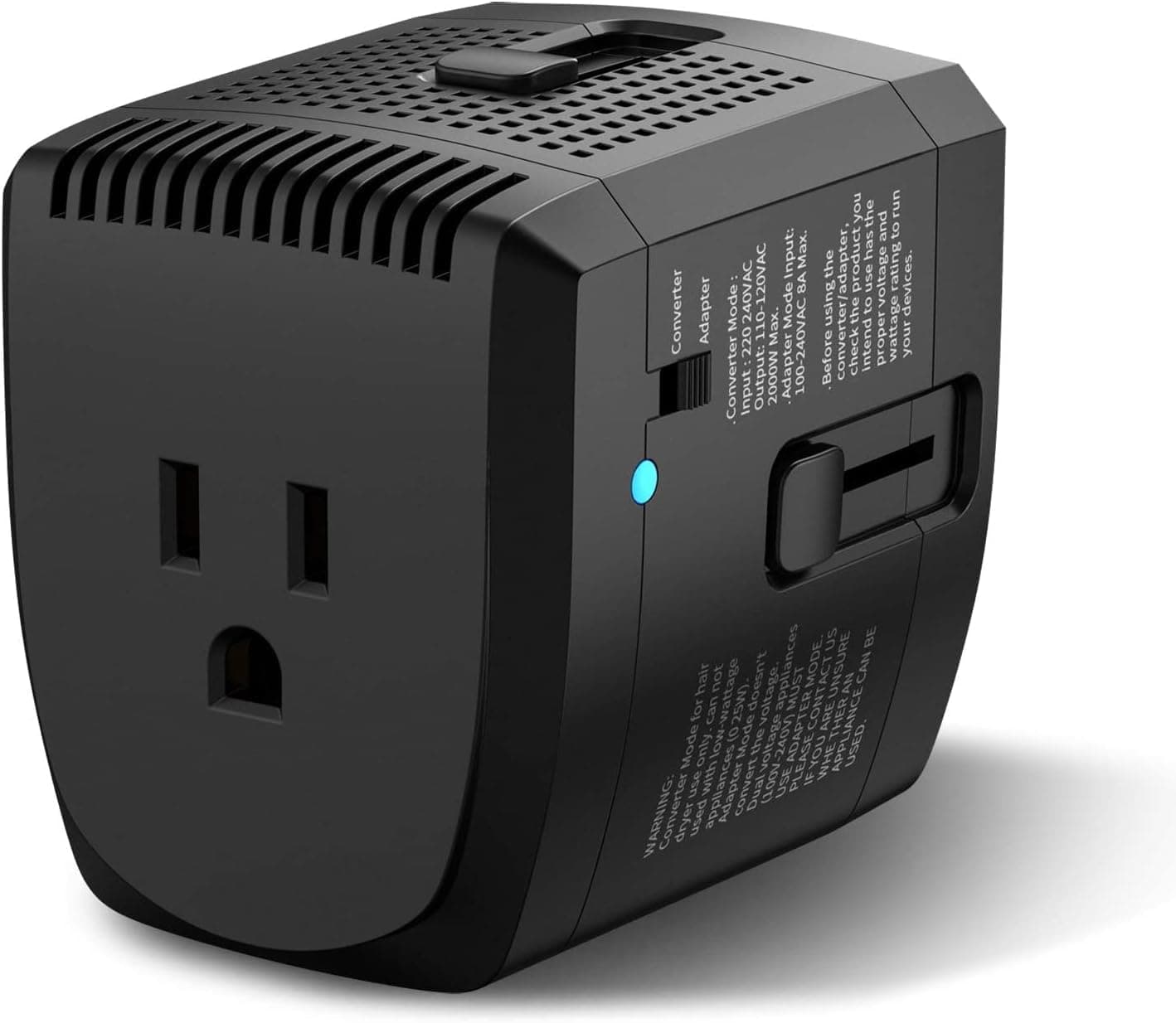 2000Watts Travel Adapter and Converter Combo Step Down Voltage 220V to 110V for Hair Dryer Steam Iron Laptop MacBook Cell Phone Travel Adapter Converter for US to UK Europe AU Over 150 Countries