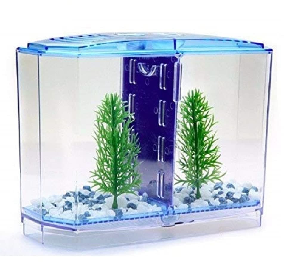 PREMIER PLANTS Acrylic Small Mini Fish Betta Double House Fish Breeding Box Tank Hatchery Incubator Aquarium Isolation Box for Baby Shrimp Guppy (18cm x 8cm x 15cm) Random Color Pattern