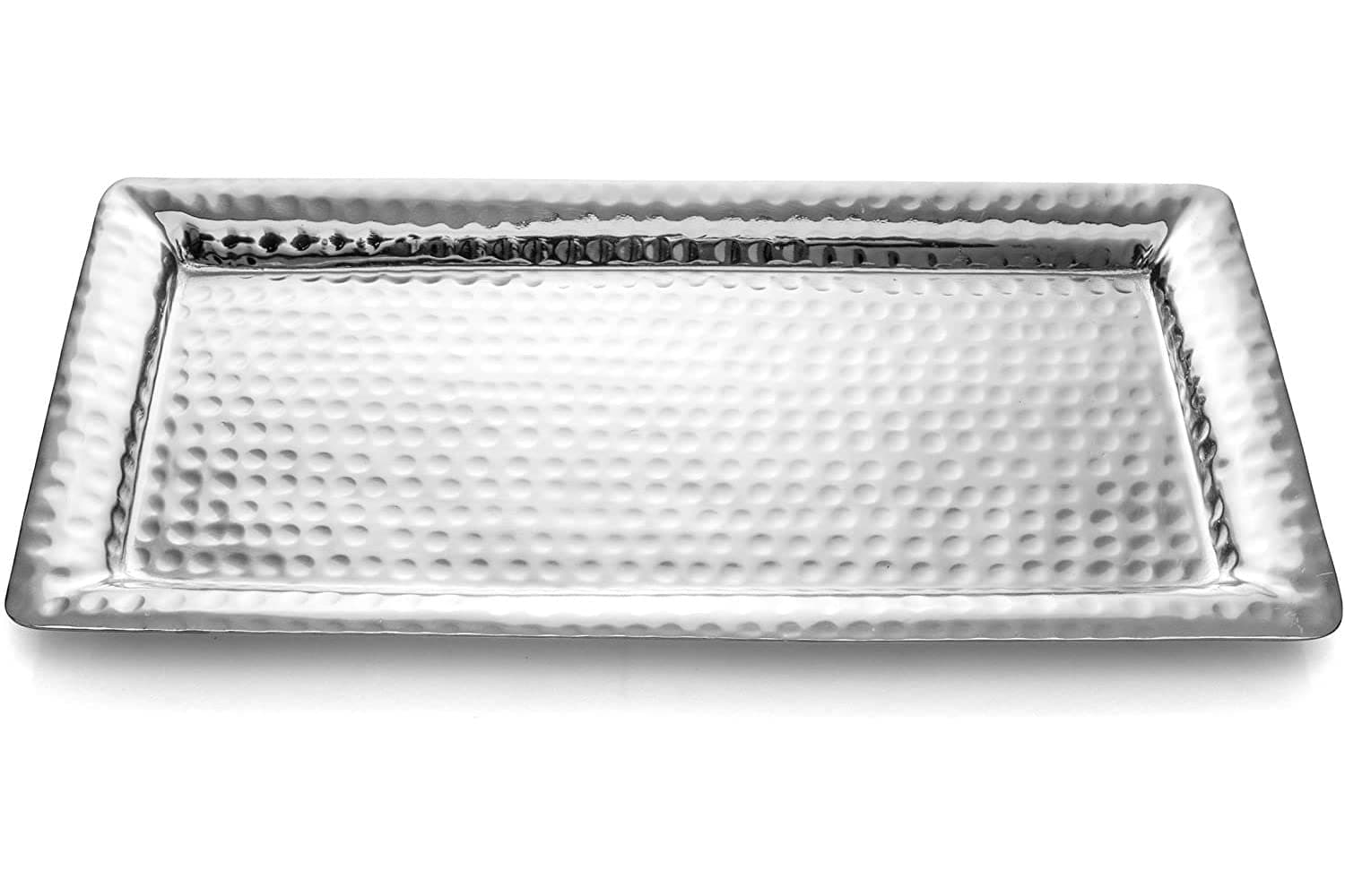 Monarch Abode 40308 Hand Hammered Metal Decorative Vanity Platter Tray, Kitchen Bathroom Counter Storage Counter Organizer, 16 inch, Nickel Finish