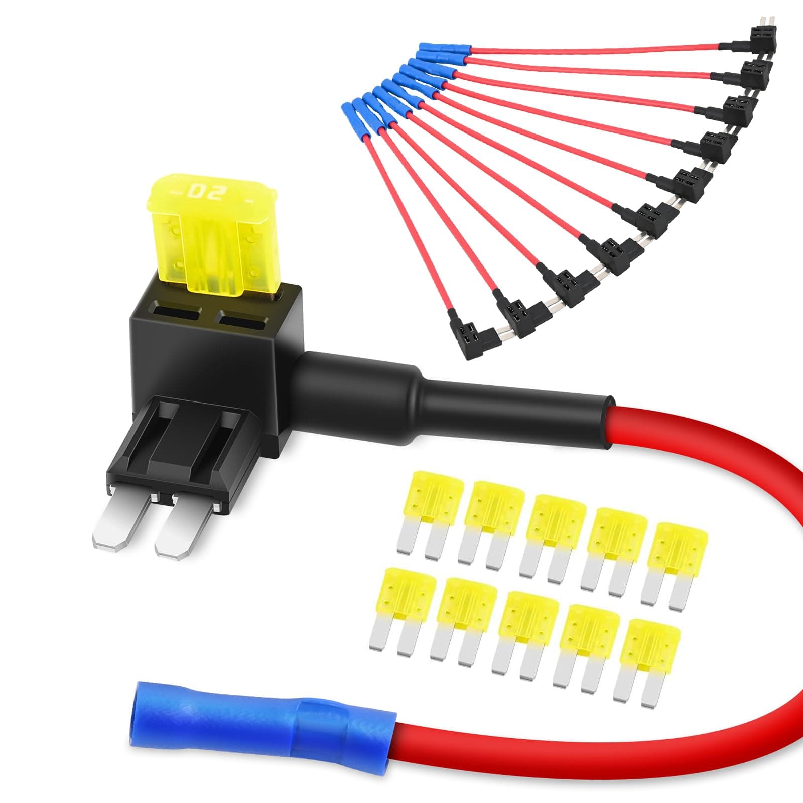 Nilight 10 Pack Micro 2 Fuse TAP 12V Car Add a Circuit ATR Blade Fuse Adapter with 20A Fuse Micro II Fuse Holder Add On Dual Circuit Adapter for Cars Trucks Boats (50058R)