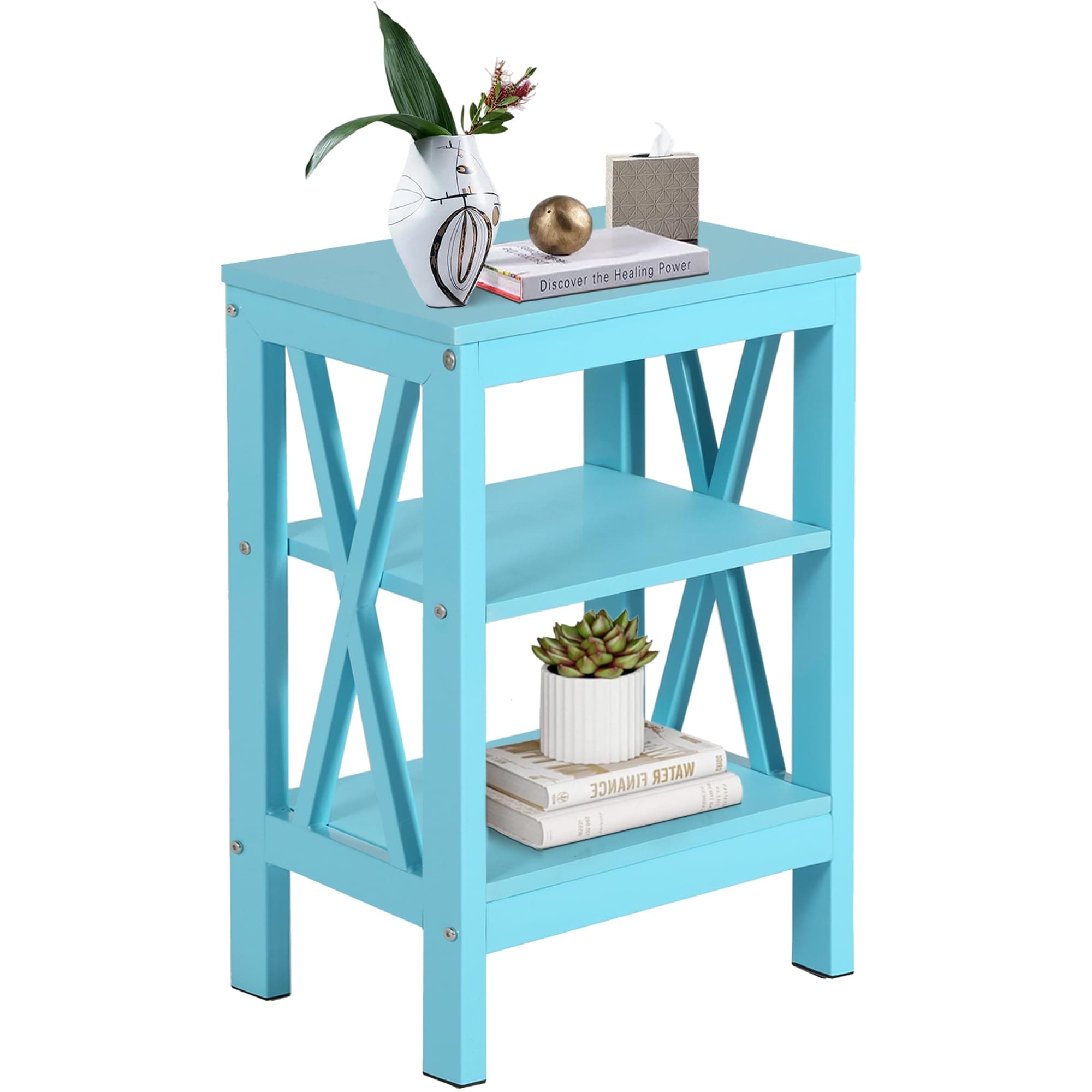 VECELO Modern Nightstands X-Design Side End Table Night Stand with Storage Shelf for Bedroom,Living Room,