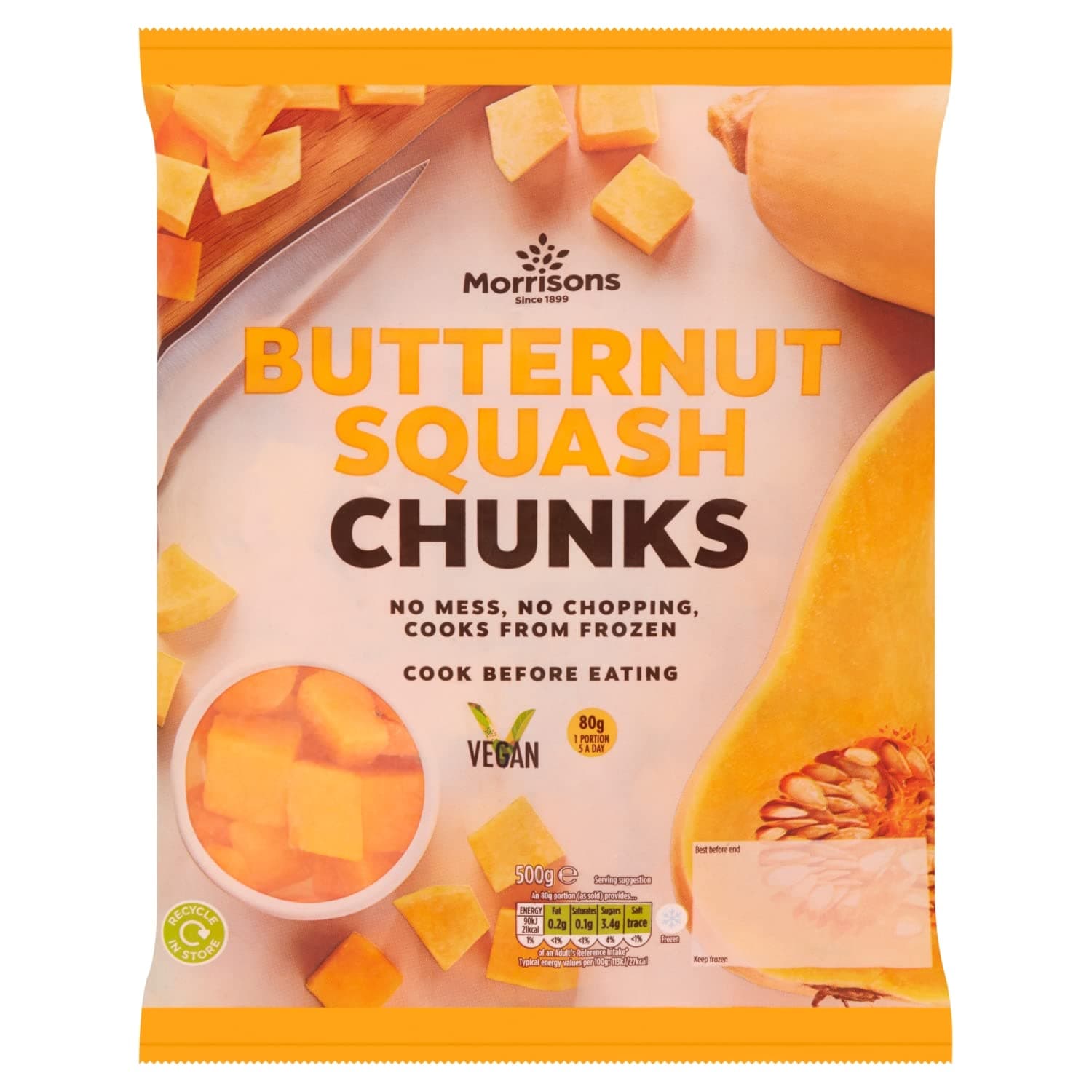 Morrisons Ready Prepared Butternut Squash Chunks, 500g (Frozen)