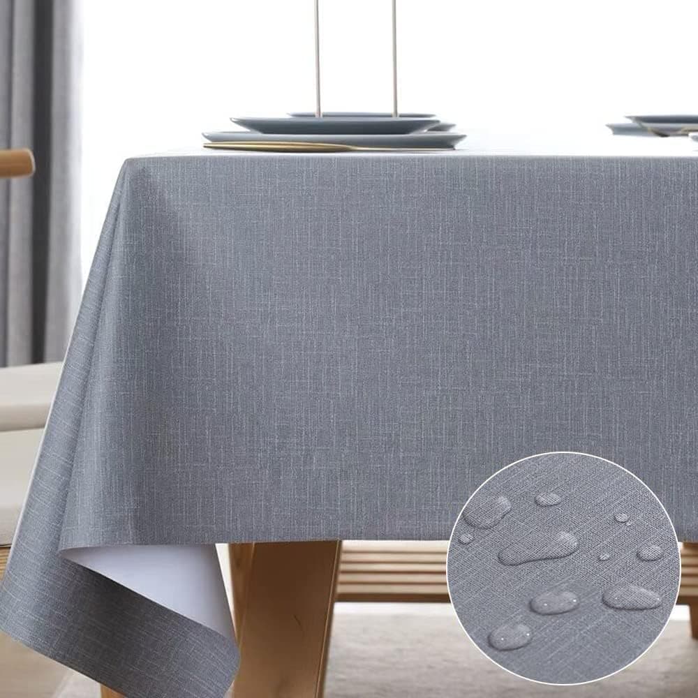Waterproof PVC Tablecloth for Rectangle Table, Oil Spill Proof Vinyl Table Cloth, Wipe Clean Plastic Table Covers 4-6 Seats for Kitchen Dining Parties Tabletop Decoration 140 x 180 CM - Grey