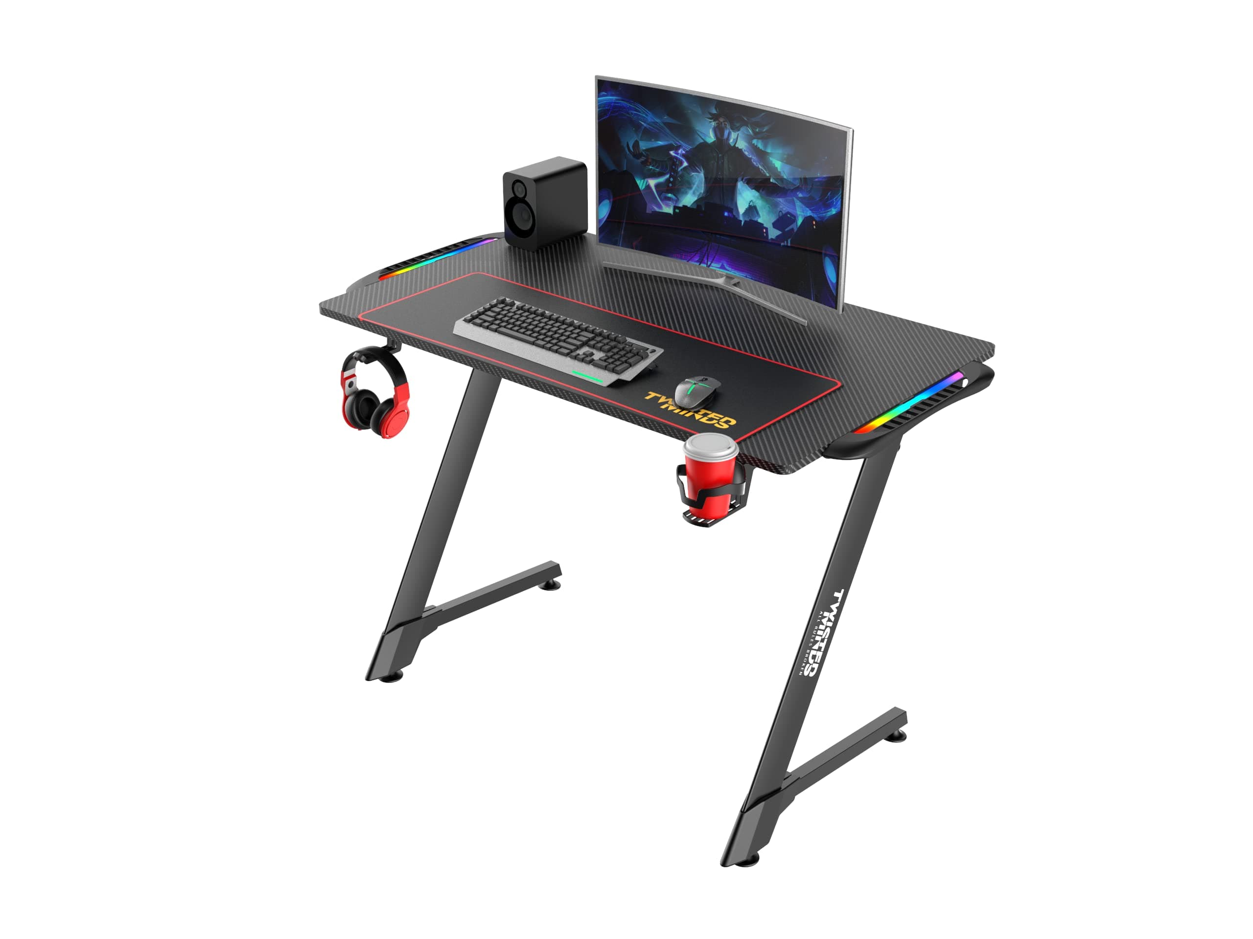 Twisted Minds Z Shaped Gaming Desk-100 Cm Computer Desk With Mousepad, Cup Holder And Headphone Hook (Electronic Games)