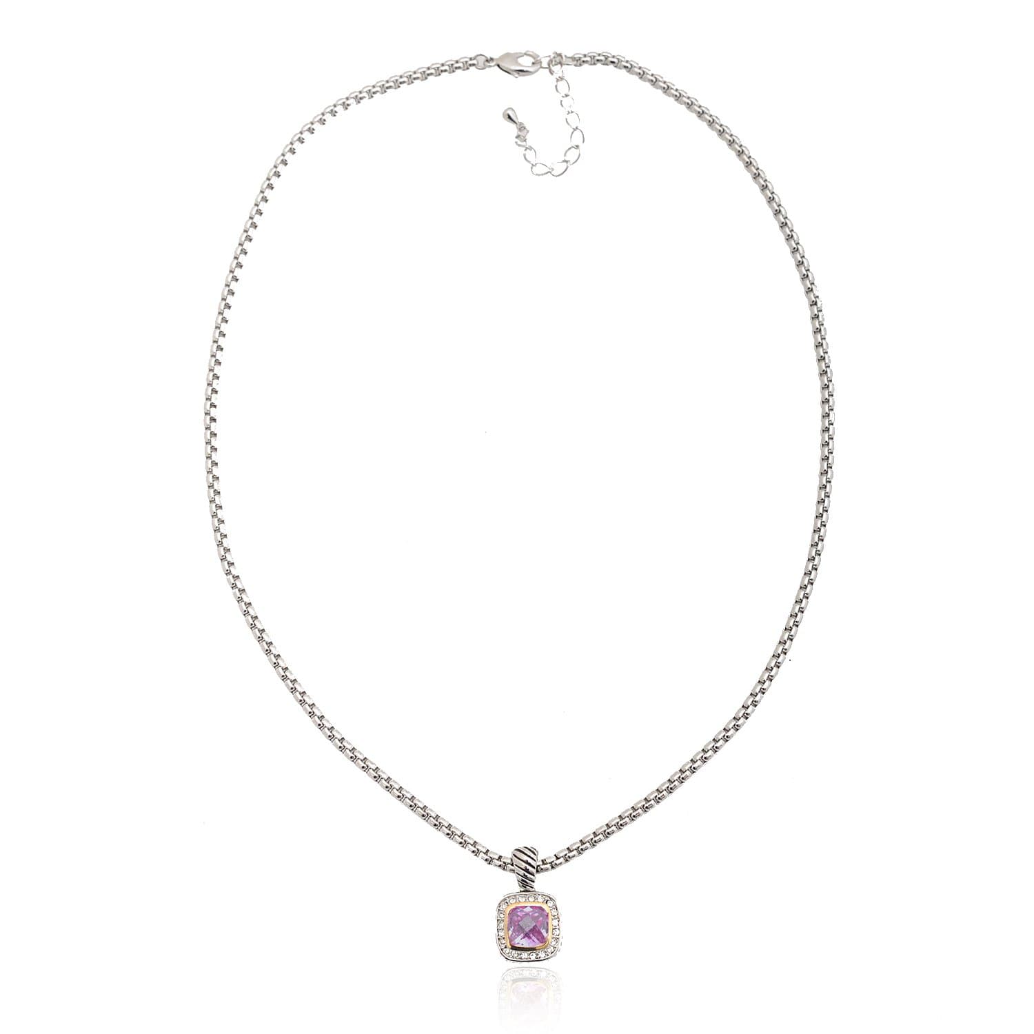 Silver Plated Designer Style Petite Square Stone Necklace