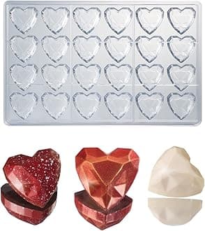 Polycarbonate Chocolate Mold, Heart Gem Diamond 33mm x 33mm x 15mm High, 24 Cavities