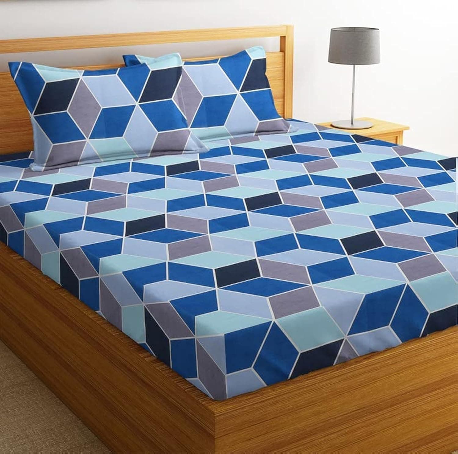 BSB HOME 100% Cotton Feel bedsheet for Double Bed with 2 Pillow Covers Breathable | Wrinklefree and Softtouch Summer Bedsheet Topsheet Football Print Sheet- Grey and Blue