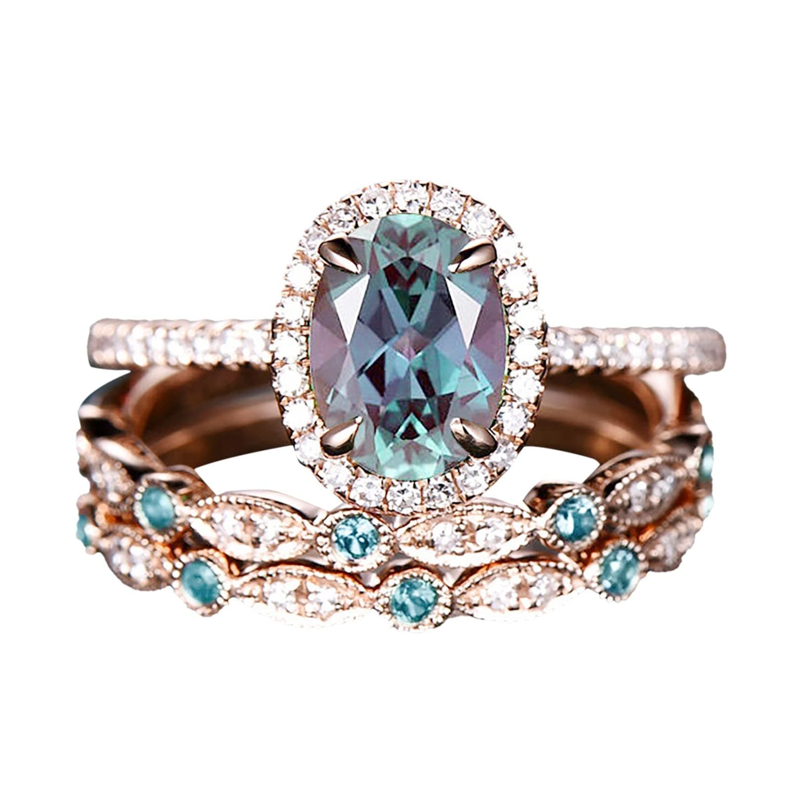 Napoo Clearance Womens Rings Luxury 2-in-1 Diamond Crystal Rhinestone Band Ring Gifts Engagement Wedding Jewelry Sets