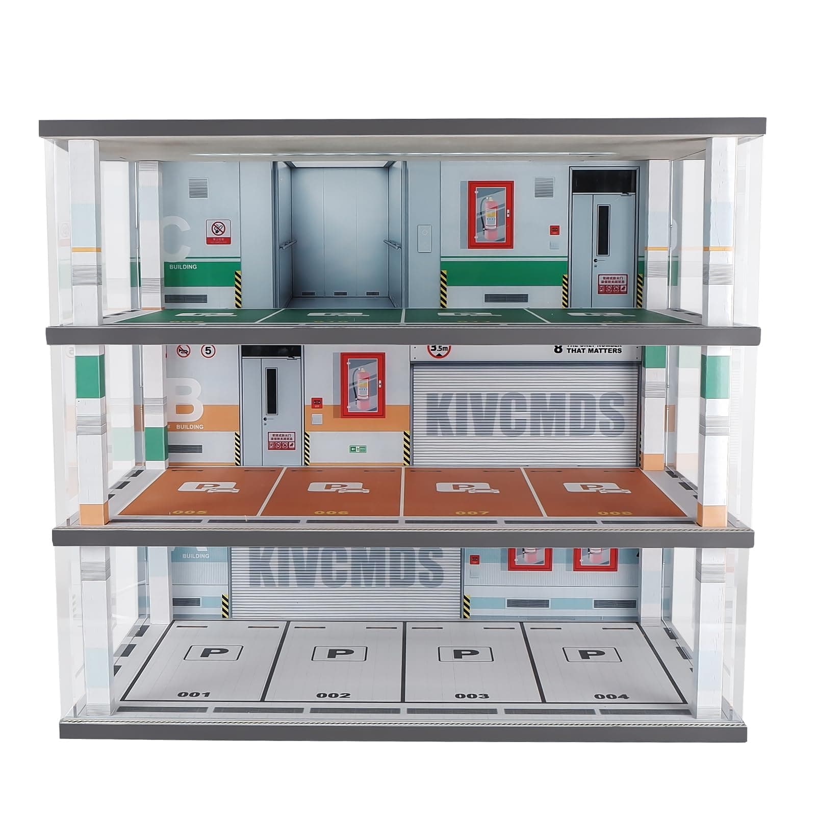 Model Car Display Case 1:24 Scale Diecast Diorama Garage with Lights for Lego Alloy Car Collectibles Wood Storage Shelf,3 Tiers of 12 Parking Spaces