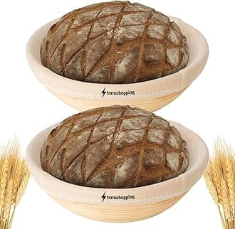 Banneton Bread Proofing Basket - Banneton Basket Set of 2 Pack 7 inch Round Sourdough Proofing Basket with Liner - Handmade Rattan Proofing Rising Bowl for Artisan Bread Making Baking Supplies