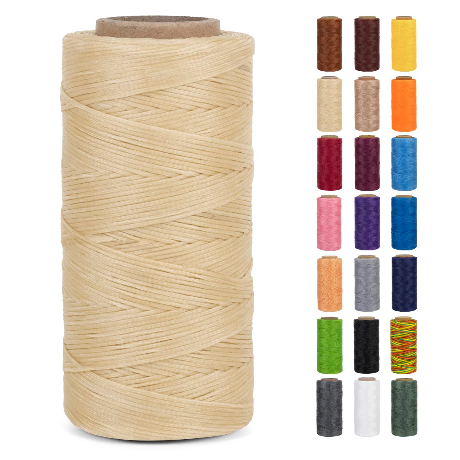 0.8mm Waxed Thread for Leather Sewing, 284 Yards, 150D Flat Wax String, Waxed Cord for Bracelet Making, Bookbinding, Shoe Repairing, Leather Projects, DIY Crafts (Light Yellow)