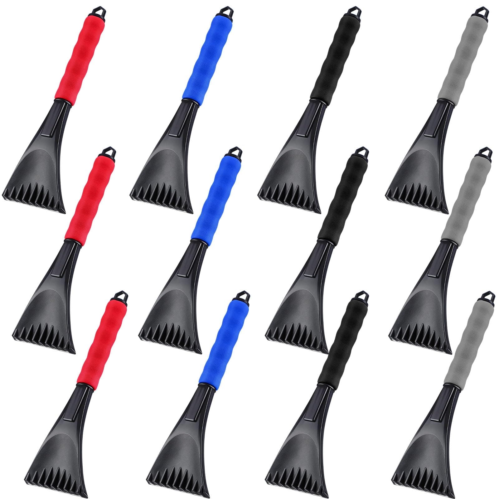 Frienda 4 Pieces Ice Scraper for Car Windshield Plastic Snow Frost Ice Removal Tool with Foam Handle for Cars Trucks Window (Black, Red, Blue, Gray)