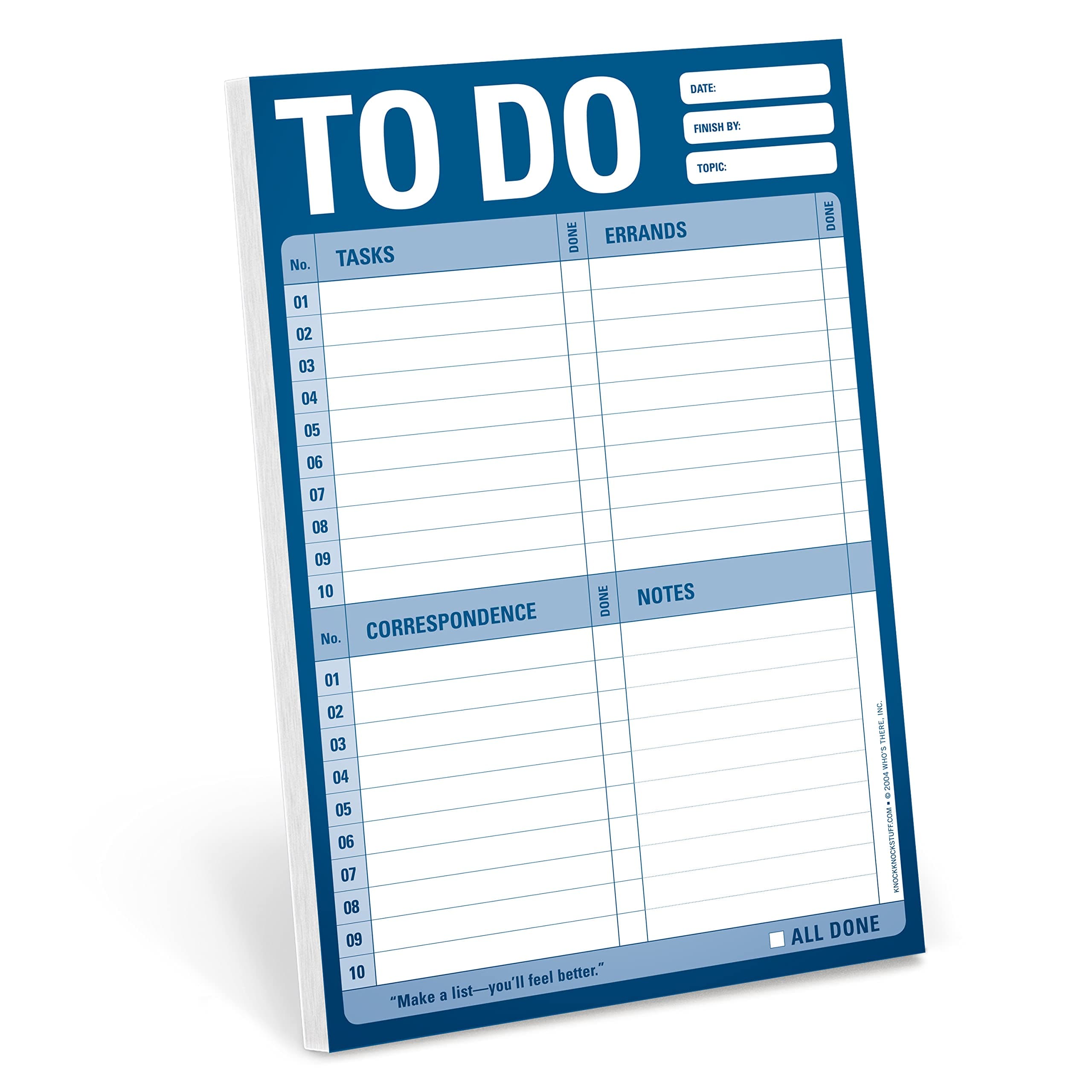 1-Count Knock Knock To Do Pad, To Do List Note Pad for Daily Tasks, Errands, Notes, 6 x 9-inches (Blue)