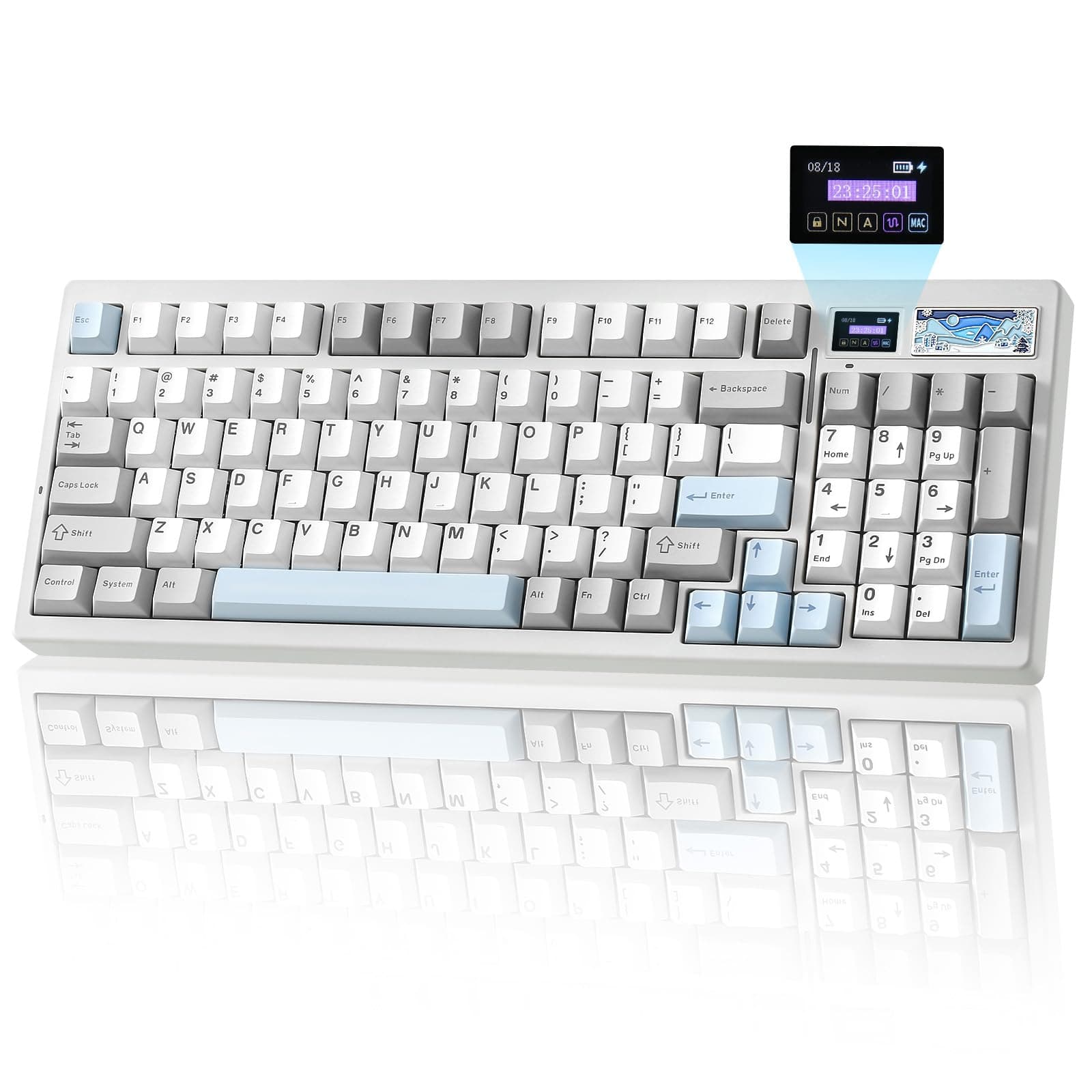 YUNZII IF99 96% Layout Wireless Gaming Keyboard Mechanical Bluetooth/2.4G/Wired LCD Screen QMK/VIA Programmable Gasket for Hot Swap RGB Mac/Win (White, Cocoa Cream V2 Switch)