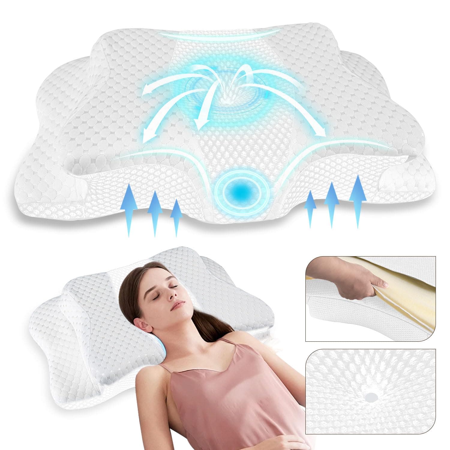 Pain Relief Cervical Pillow for Neck Support,Adjustable Ergonomic Pillow Cozy Sleeping,Odorless Orthopedic Memory Foam Pillows,Contour Bed Pillow for Side Back Stomach Sleeper