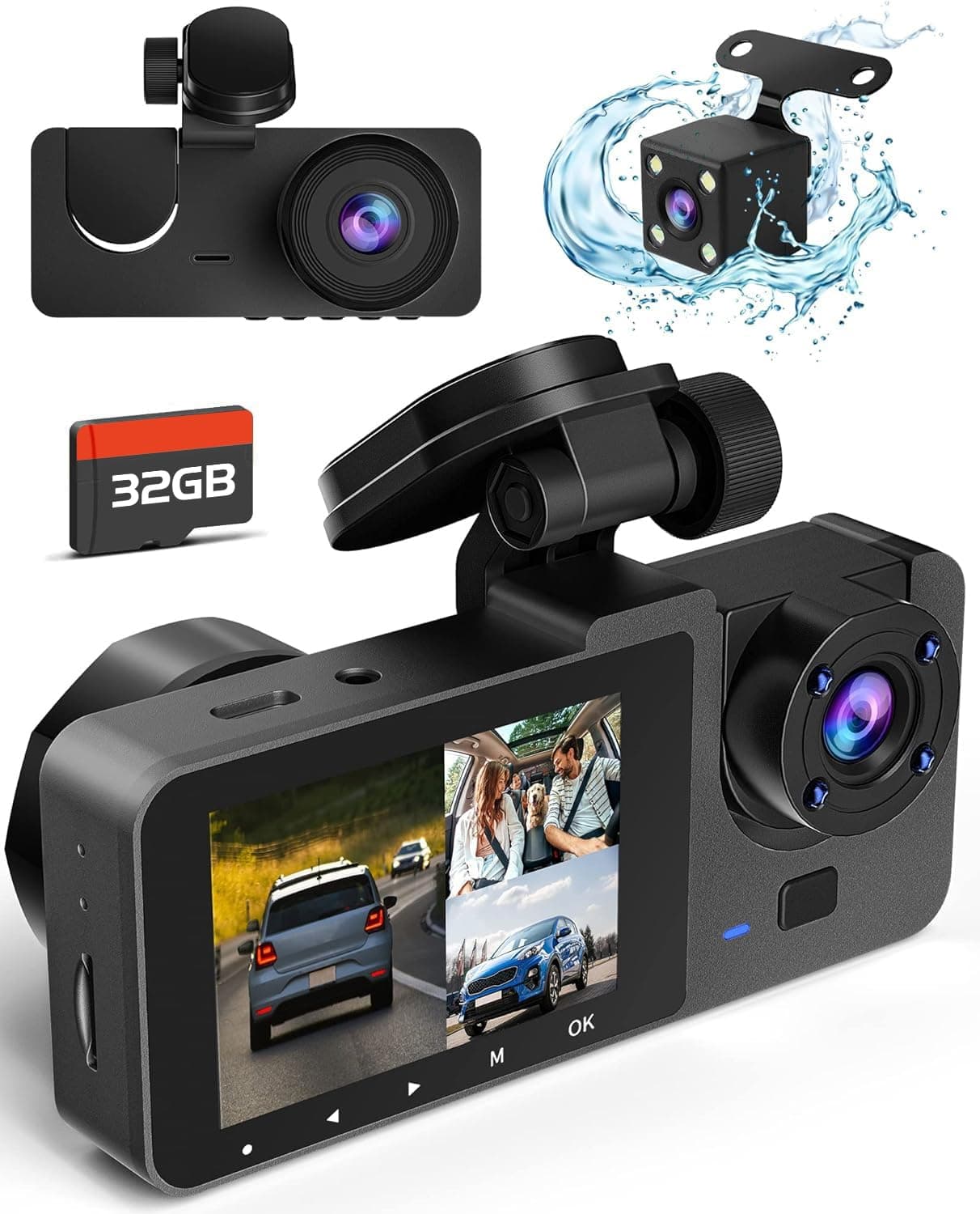 Azacvb Dash Camera for Cars,4K Full UHD Car Camera Front Rear with 32GB Card,Built-in Super Night Vision,2.0'' IPS Screen,170°Wide Angle,WDR, 24H Parking Mode, Loop Recording Recording.