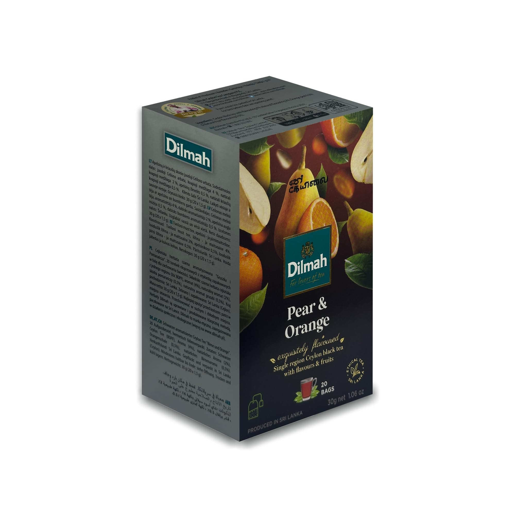 Dilmah Pear and Orange Flavored Ceylon Black Tea - 20 Tea Bags - Sri Lanka Ceylon Dilmah Pear Orange Tea Real Tea