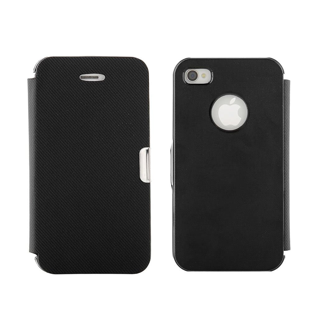 Stylish Magnetic Leather Flip Book Full Case Cover Protector for iPhone 4 4S Color Black