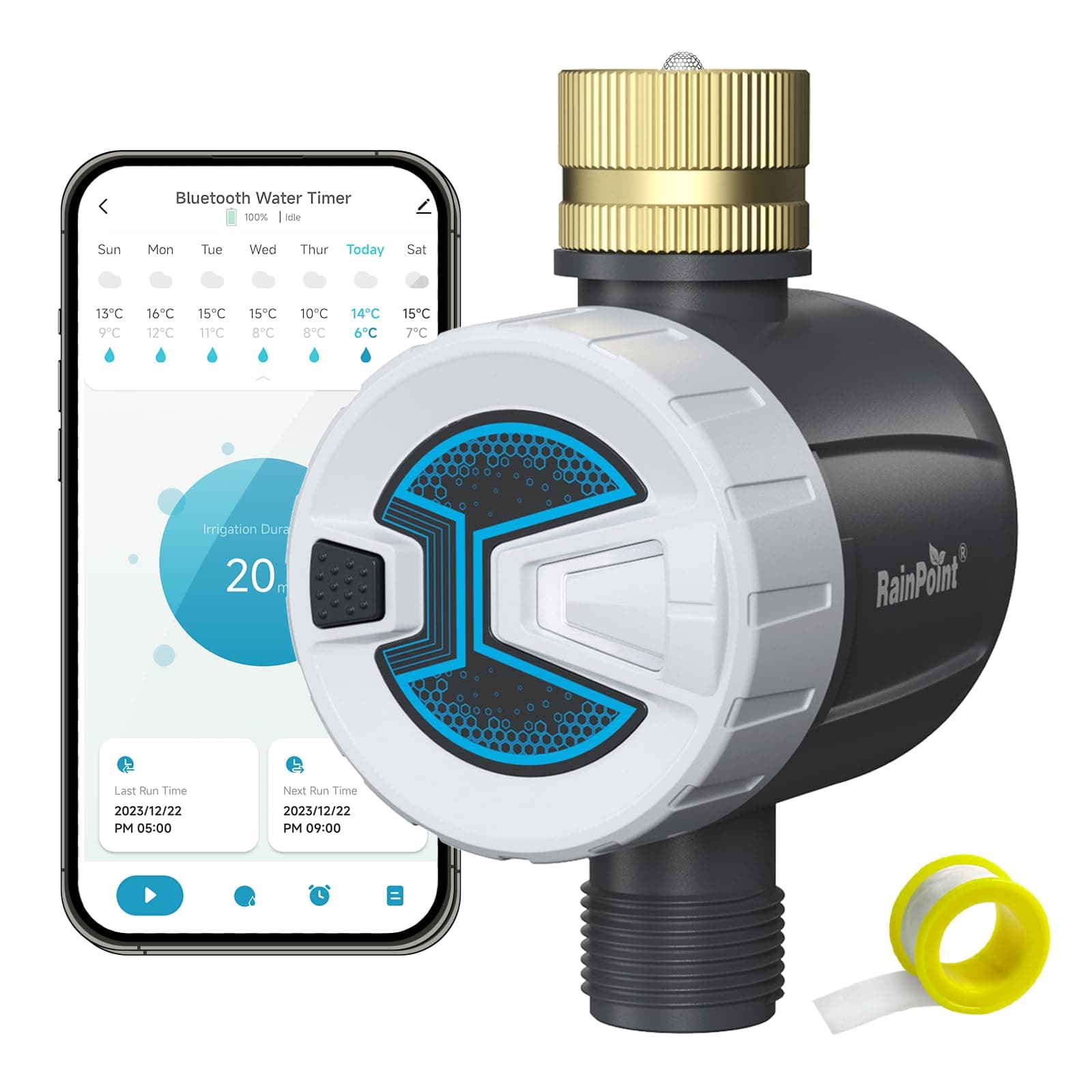 Bluetooth Hose Timer with Brass Inlet,Smart Water Timer for Garden Hose with Rain Delay/Manual/Auto Watering, App Control