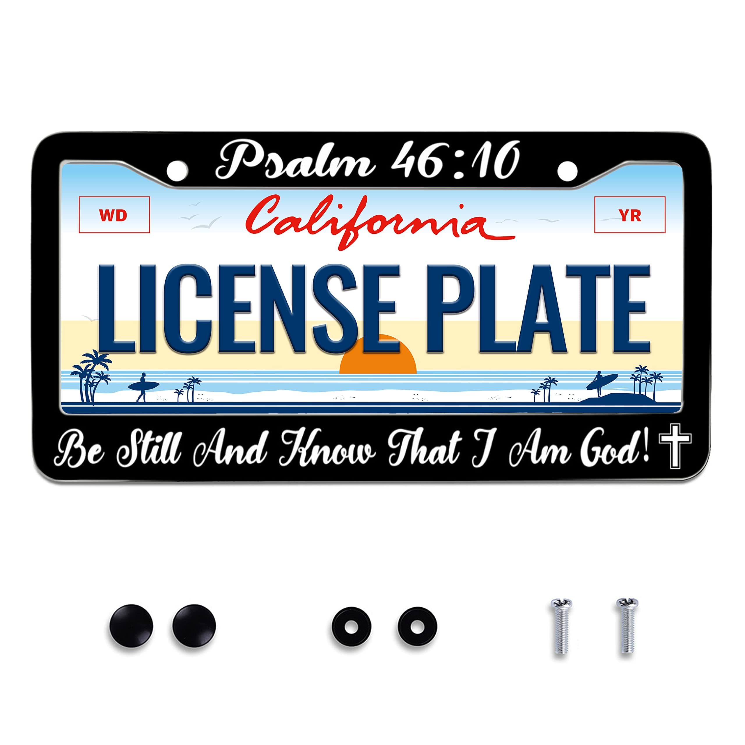 Psalm 46:10 Be Still and Know That I Am God License Plate Frame Jesus Christianity Stainless Steel for Car Decorative Parts Rustproof License Plate for Standard Us Canada License Plate Holder Unisex