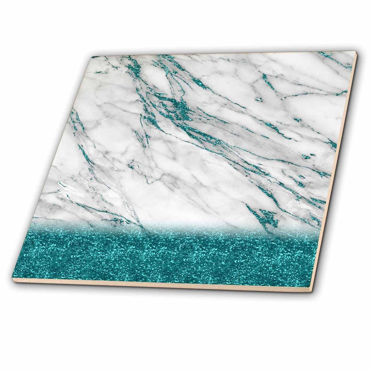 (15cm -Ceramic) - 3dRose Uta Naumann Faux Glitter Pattern - Luxury Grey Aqua Teal Gem Stone Marble Glitter Metallic Faux Print - 15cm Ceramic Tile (ct_268849_2)