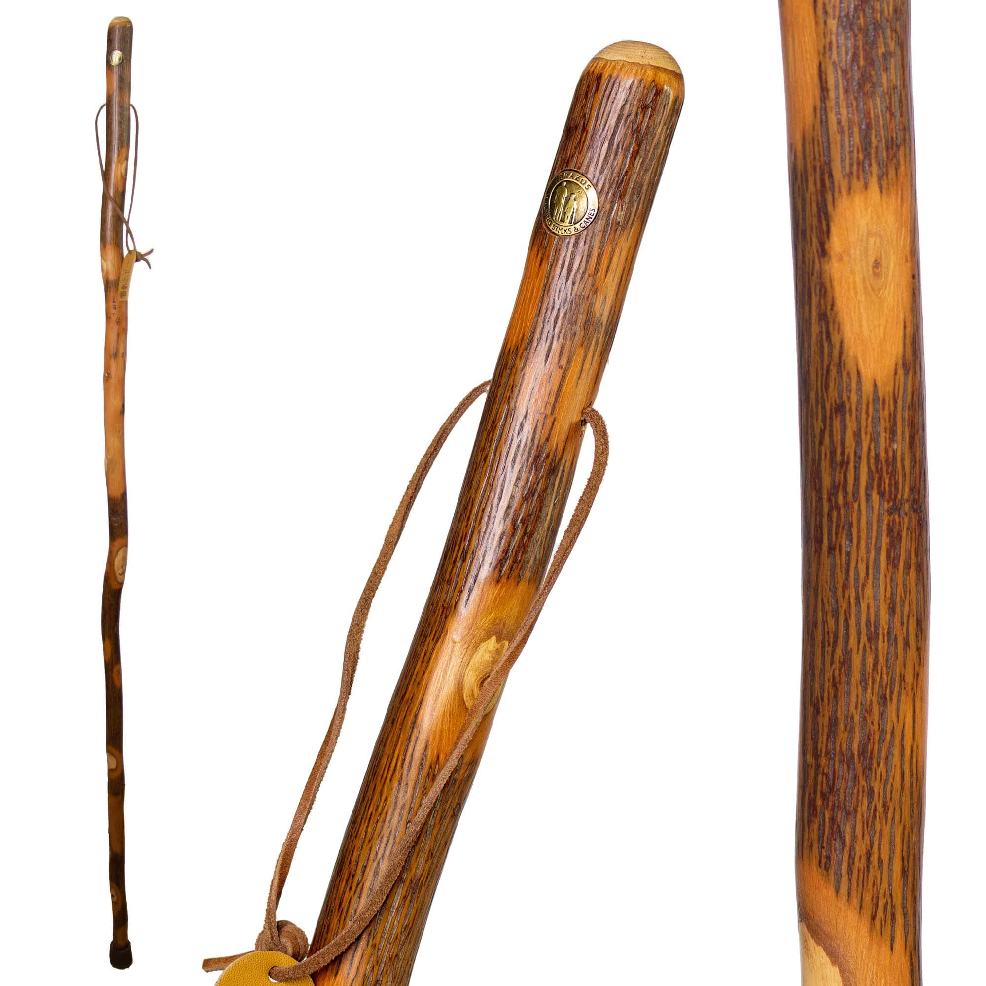 Brazos Rustic Wood Walking Stick, Hickory, Traditional Style Handle, for Men & Women, Made in The USA