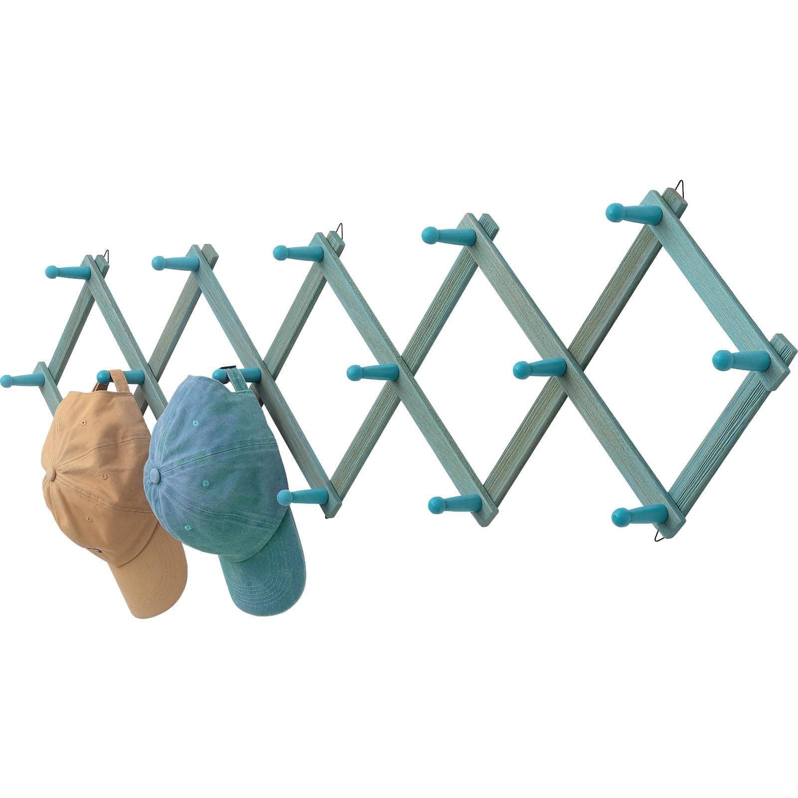 Beachy Coastal Wall Rack with 16 Hanging Hooks, Beach Decorations for Home, Nautical Style Wall Mounted Wood Coat Rack(Rustic Blue)