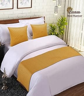 Rivasa Velvet ultrasonic Quilted Bed Runner (16X100 inch) with 2 Cushion Cover (16X16 inch) (Yellow)