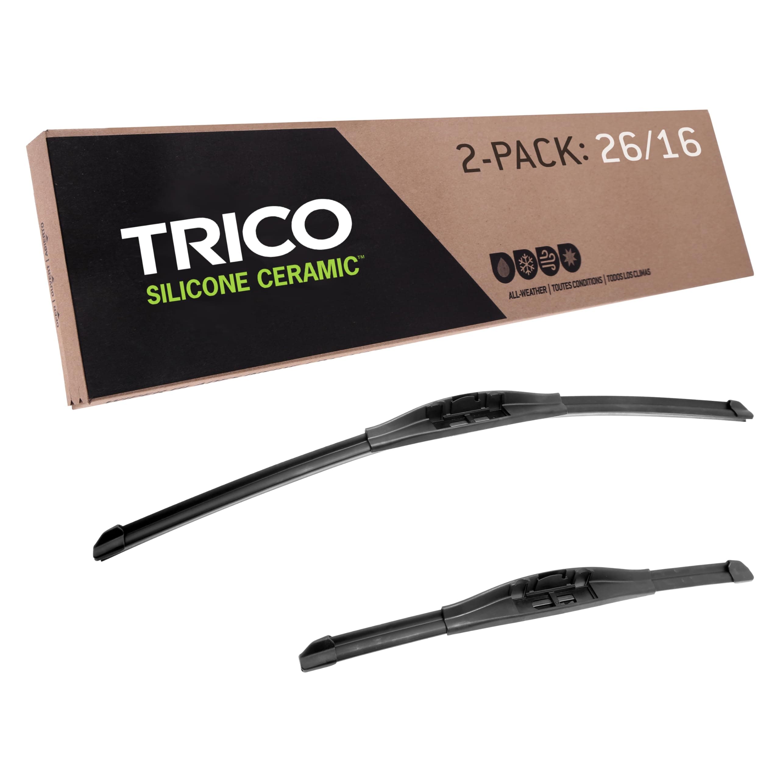 Trico Silicone Ceramic Automotive Replacement Windshield Wiper Blade, Ceramic Coated Silicone Super Premium All Weather includes 26 inch & 16 inch Beam blades (90-2616)