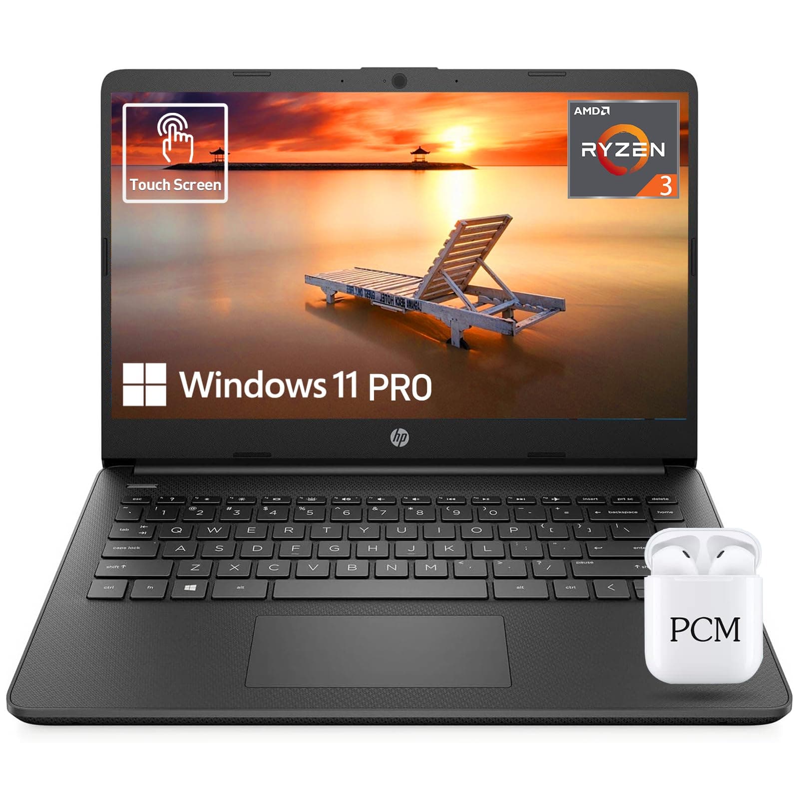 HP 14 inch Laptop Touch Screen Computer, Touchscreen Laptop 14 Inch|Lifetime Office, AMD Ryzen 3 Business College Students Laptop Notebook PC,16GB RAM 512GB SSD Windows 11 Pro Camera HDMI LongBattery