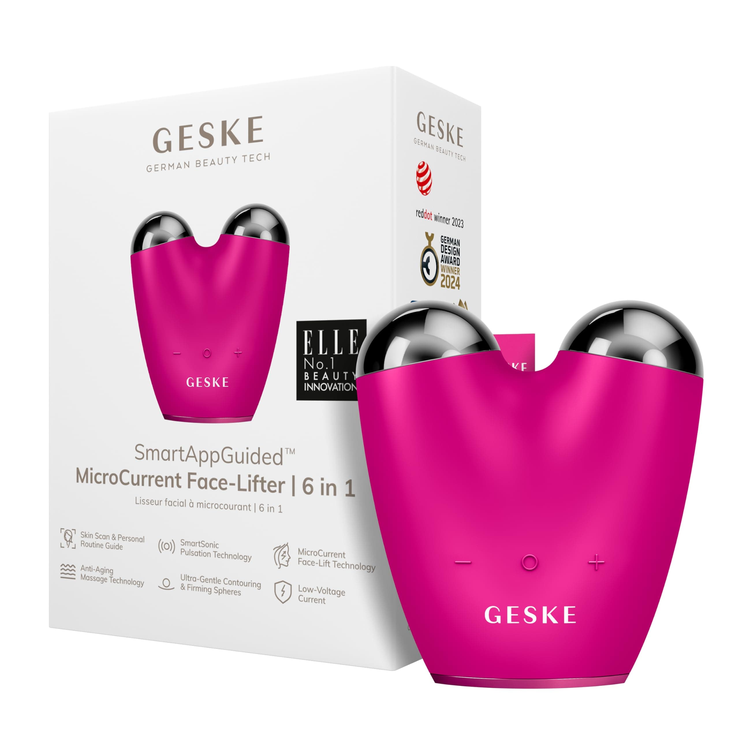 GESKE SmartAppGuided™ MicroCurrent Face Lifter | 6-in-1 | Face Lift | Skin Care | Anti-Aging Device | Microcurrents Against Wrinkles