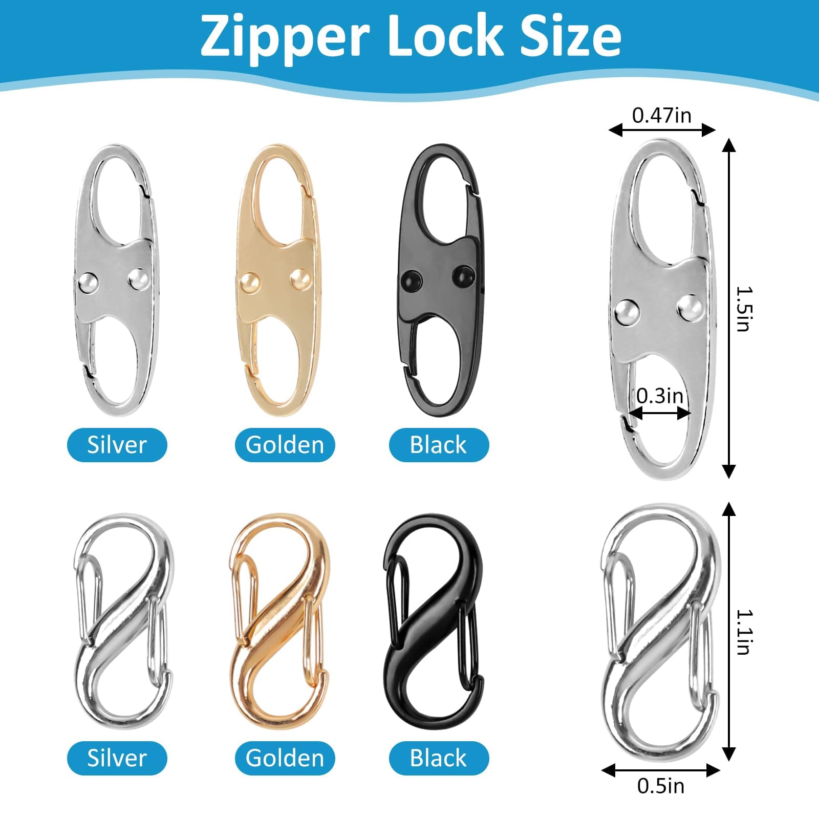 Phinus Lock Combo, Total 21PCS Clips Anti-Theft, Locks Anti-Theft for Luggage, Clothing, Backpacks, Boots, Purses, Travel Outdoor Sports(Black, Silver, Gold)