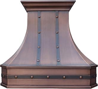 SINDA Wall Mount Copper Range Hood, Copper Vent Hood for Kitchen - Handcrafted by Artisans - Includes Range Hood Lighting, Fan Motor, Blower House, Baffle Filter, 30"W x 42"H, H3STRLNW3042