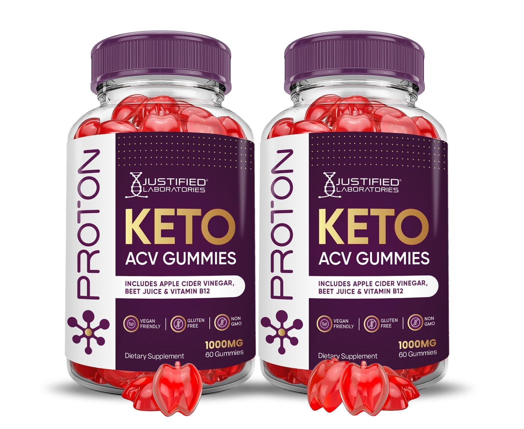 Justified Laboratories (2 Pack Proton Protein Keto ACV Gummies Advanced Formula 1000MG Proton Boost Formulated with Pomegranate Beet Juice Powder B12 Vegan Non GMO 120 Gummys